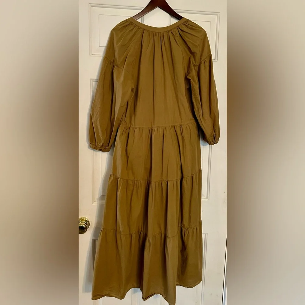 Xirena Tiered Blouson-Sleeve Poplin Midi Dress Size Large Hazelnut. - Picture 6 of 6